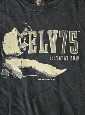 Vintage ELV75 Elvis 75th Birthday Graphic Tee - Black with Cream Print